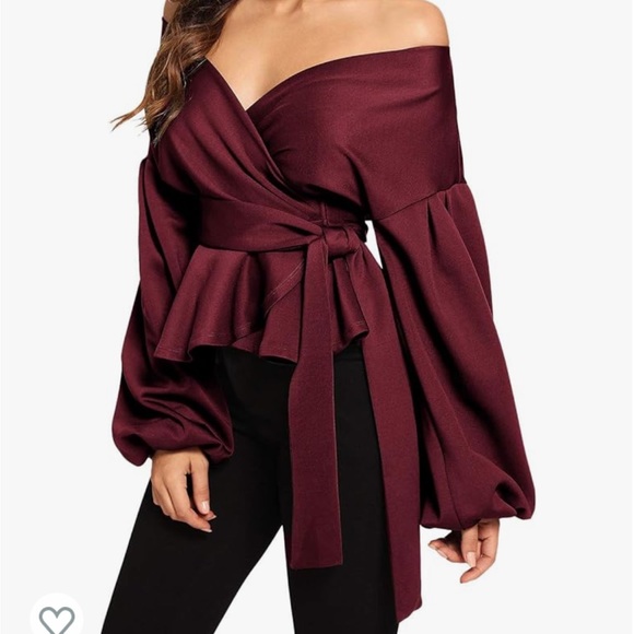 White Long Sleeve Bishop Sleeve Tie Waist Wrap Top/Blouse - Picture 8 of 11